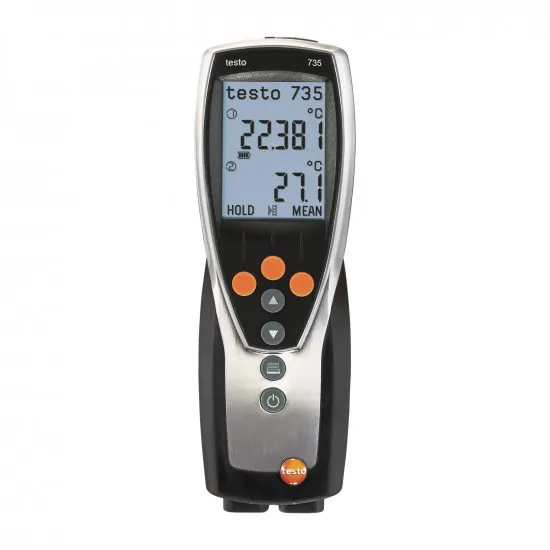Testo 735-2 3 Kanallı Hassas Termometre – Pt100 ve K/T/J/S Termokupl, −200…+1760 °C, 10.000 Değer Hafıza, PC Yazılımı, IP65, Prob Hariç (0563 7352)