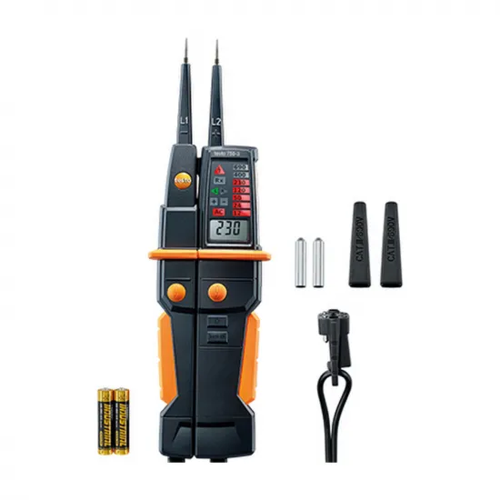 Testo 750-3 Voltaj Test Cihazı – 690 V AC/DC, LC Ekranlı, Döner Alan, Tek Kutuplu Faz ve RCD Testi, Fenerli (0590 7503)