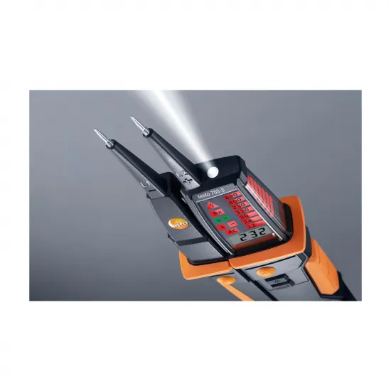 Testo 750-3 Voltaj Test Cihazı – 690 V AC/DC, LC Ekranlı, Döner Alan, Tek Kutuplu Faz ve RCD Testi, Fenerli (0590 7503)