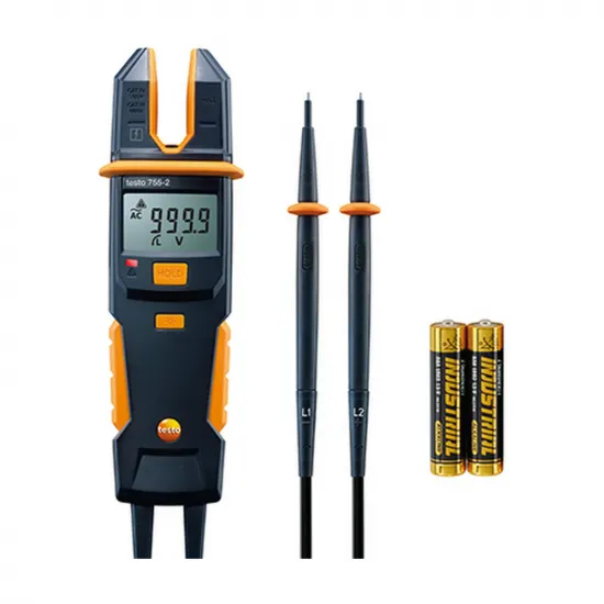 Testo 755-2 Akım/Voltaj Test Cihazı – 1000 V AC/DC, 200 A AC, Döner Alan ve Tek Kutuplu Faz Testi, Fenerli (0590 7552)