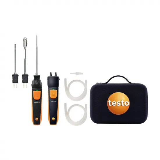 Testo Akıllı Problar HVAC Seti – 915i Kablosuz Termometre + Hava/Daldırma/Yüzey K Tipi Prob + 510i Fark Basınç Ölçer, Çantalı (0563 0010)