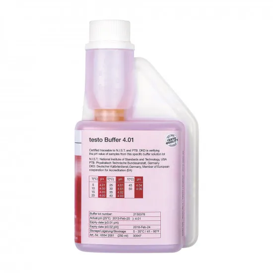 Testo pH 4,01 Tampon Çözelti 250 ml – pH Metre Kalibrasyon Sıvısı, Dozaj Şişesi, Testo 205 ve 206 Uyumlu (0554 2061)