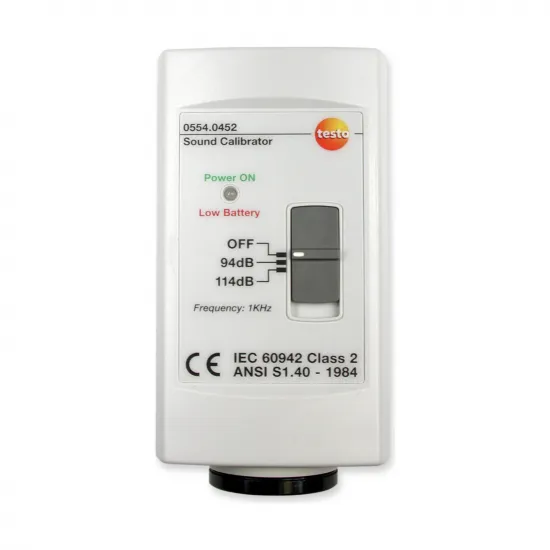 Testo Ses Seviyesi Kalibratörü – 94/114 dB, 1000 Hz, IEC 60942 Sınıf 2, ½ ve 1 inç Mikrofon Uyumlu (0554 0452)