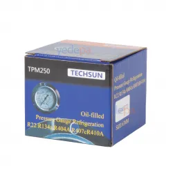 Techsun TPM250 Alçak Basınç Manometre Saati (Gliserinli) – R22, R134a, R404a, R407c Uyumlu