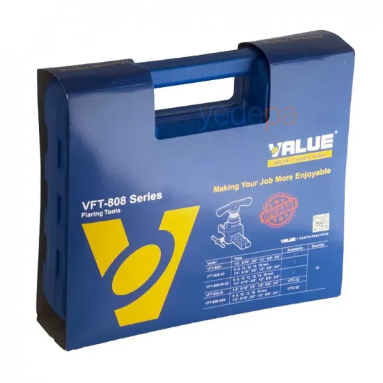 Value VFT-808L-MIS Eksantrik Havşa Açma Seti (Metrik 6-19 mm + İnç 1/4-3/4, VTC-32 Boru Kesicili, Çantalı)