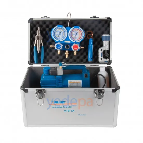 Value VTB-5A HVAC Seti - Manifold, Vakum Pompası, Boru Kesme, Çapak Alma, Boru Şişirme, Gaz Hortumları