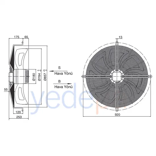 Weiguang 80 Cm Emici Aksiyel Fan (Motorlu) YWF6D-800 - 920 Devir 380V