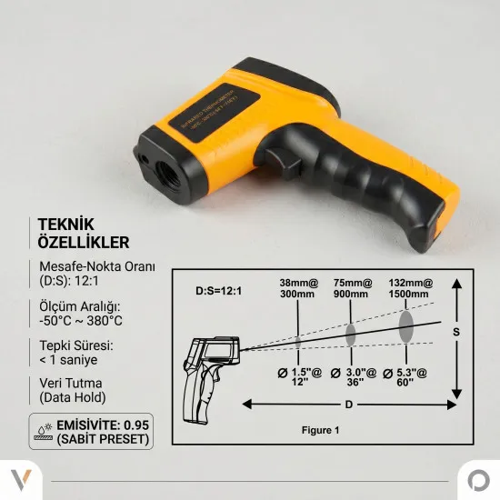 WH380 Lazerli Kızılötesi Dijital Termometre (-50°C ~ 380°C)