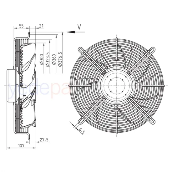 Ziehl-Abegg FN030-6IK.0E.V7 Aksiyal Fan - 220-277V, 0.45kW, 1900 RPM, 300mm Fan Çapı, 2.800 m³/h Hava Debisi, Emme Yönlü - Art. 140051