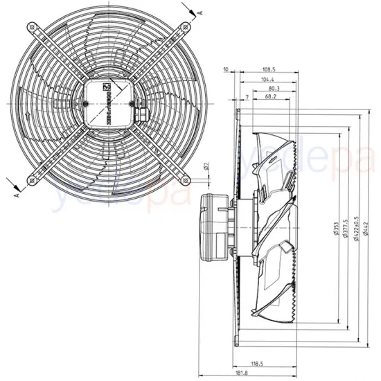 Ziehl-Abegg FN035-4ED.0F.A7P2 Aksiyal Fan - 230V, 230W, 1410 RPM, 350mm Fan Çapı, 2.750 m³/h Hava Debisi, Üfleme Yönlü - Art. 155877