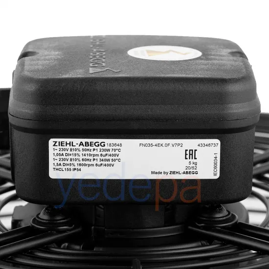 Ziehl-Abegg FN035-4EK.0F.V7P2 Aksiyal Fan - 230V, 350mm Fan Çapı, 3.050 m³/h Hava Debisi, 1410 RPM, Emme Yönlü - Art. 183648