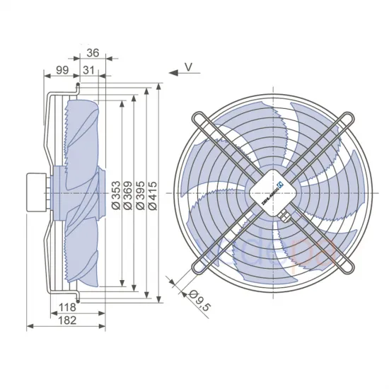 Ziehl-Abegg FN035-4EK.0F.V7P2 Aksiyal Fan - 230V, 350mm Fan Çapı, 3.050 m³/h Hava Debisi, 1410 RPM, Emme Yönlü - Art. 183648