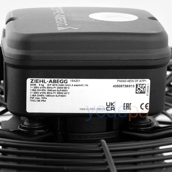 Ziehl-Abegg FN040-4EW.0F.A7P1 Aksiyal Fan - 230V, 400mm Fan Çapı, 4.100 m³/h Hava Debisi, 1340 RPM, Üfleme Yönlü - Art. 154201