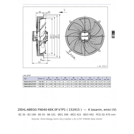 Ziehl-Abegg FN040-6EK.0F.V7P1 Aksiyal Fan (152915) – 400 mm, 230V, 950 Devir, Sessiz FE2owlet