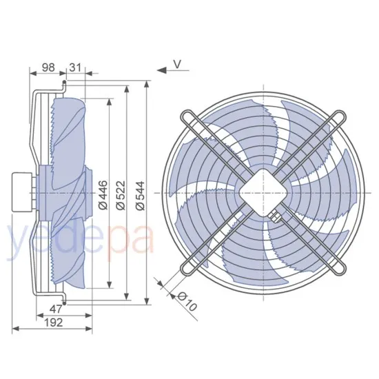 Ziehl-Abegg FN045-6EK.2F.V7P3 Aksiyal Fan - 230V, 450mm Fan Çapı, 3.800 m³/h Hava Debisi, 930 RPM, Emme Yönlü - Art. 160042