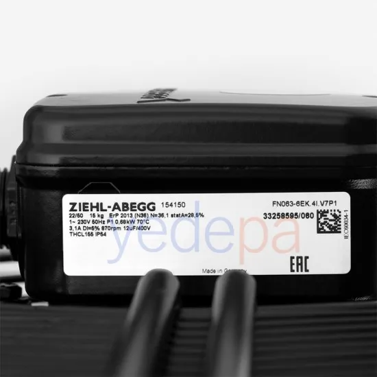 Ziehl-Abegg FN063-6EK.4I.V7P1 Aksiyal Fan - 230V, 630mm Fan Çapı, 11.000 m³/h Hava Debisi, 870 RPM, Emme Yönlü - Art. 154150