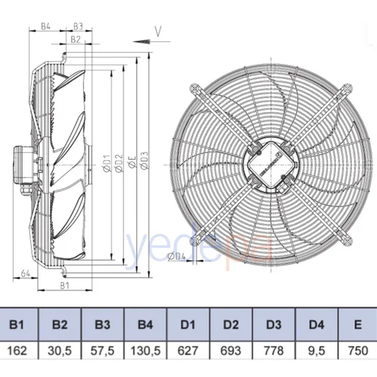 Ziehl-Abegg FN063-SDK.4I.V7P1 Aksiyal Fan - 380V, 630mm Fan Çapı, 11.250 m³/h Hava Debisi, 900 RPM, Emme Yönlü - Art. 153977