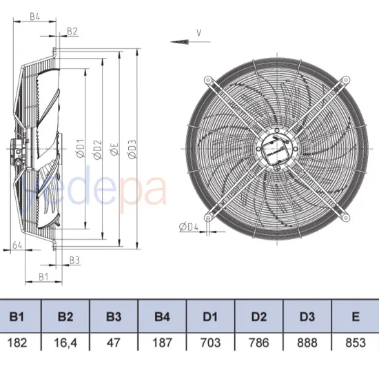 Ziehl-Abegg FN071-SDK.6K.V7P1 Aksiyal Fan - 380V, 710mm Fan Çapı, 14.850 m³/h Hava Debisi, 910 RPM, Emme Yönlü - Art. 154151