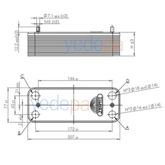 Zilmet 17B2071206 12 Plakalı Kombi Isı Eşanjörü, 166 mm Vida Aralığı - Demirdöküm, Baxi, Fondital, Vaillant ve Protherm Uyumlu