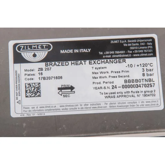 Zilmet 17B2071606 16 Plakalı Kombi Isı Eşanjörü, 166 mm Vida Aralığı - Demirdöküm Aden, Baxi New, Ariston Uyumlu