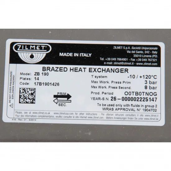 Zilmet Kombi Plakalı Eşanjör 14 Plaka – 17B1901426, 148 mm | ECA Confeo, Ferroli Divatop, Viessmann Vitopend, Ariston Uno, Biasi, Fondital Uyumlu