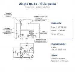 Zingfa QL62 Hermetik Kompresör – 3 HP, R404A, LBP, Monofaze 220 V, 2.708 W