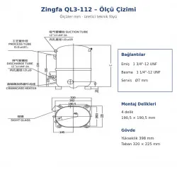 Zingfa QL3-112 Hermetik Kompresör – 5 HP, R404A, LBP, Trifaze 380 V, 4.350 W