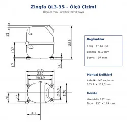 Zingfa QL3-35 Hermetik Kompresör – 1.5 HP, R404A, LBP, Trifaze 400 V, 1.600 W
