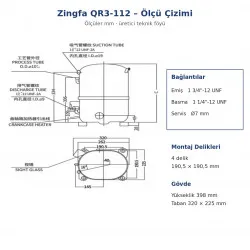 Zingfa QR3-112 Hermetik Kompresör – 5 HP, R404A, Trifaze 380 V, 14.780 W