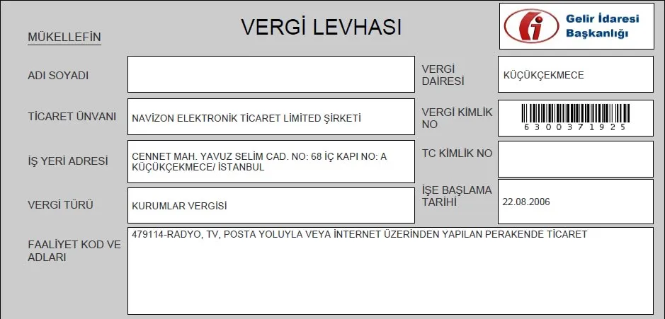 Vergi Levhası Örneği