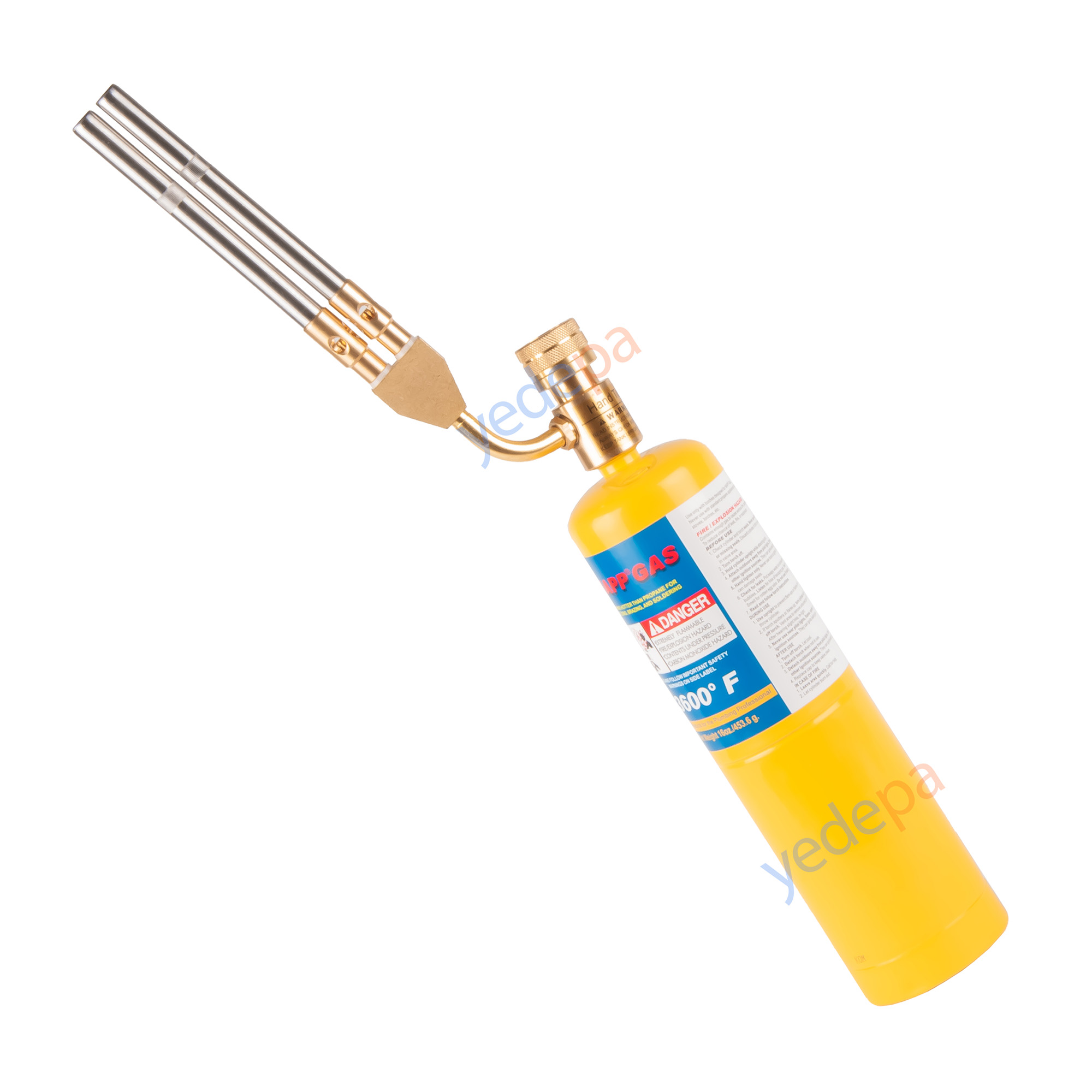 Hand Torch JH-1D1 - ორსაქშენიანი პროპანის - MAPP აირის გორელკა (სანთურა) და MAPP აირით სავსე კარტრიჯი